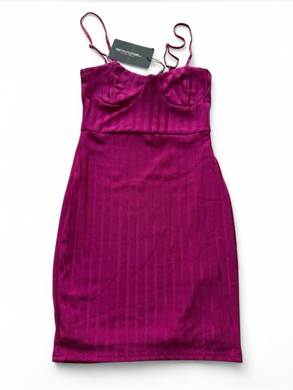 NWT PrettyLittleThing Hot Pink Mini Dress with Vertical Pinstripes | USA Size: 2